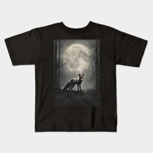 Fox in the Foggy Dark Forest Vintage Art Kids T-Shirt